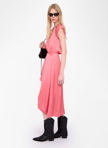 Robe midi col tunisien en satin ZADIG&VOLTAIRE Rose